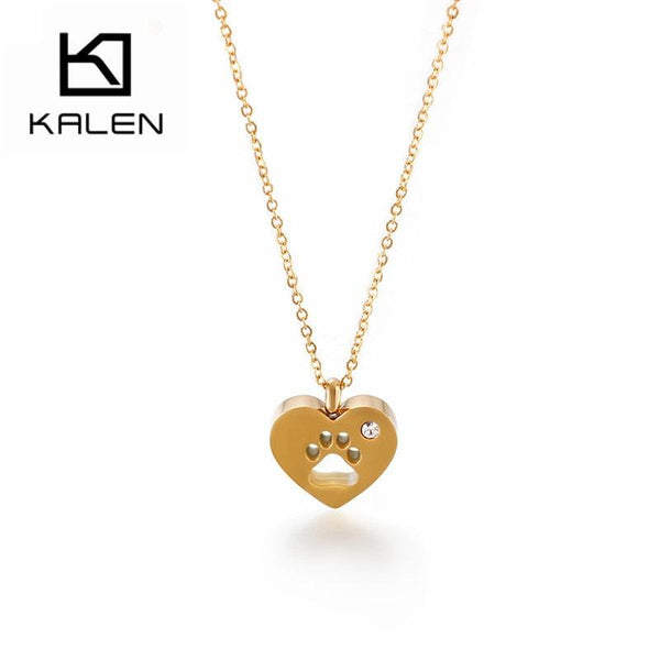 Kalen Fashion Romantic Heart Cute Cartoon Footprint Pendant Necklaces For Women Stainless Steel Chain Choker Women Jewelry.