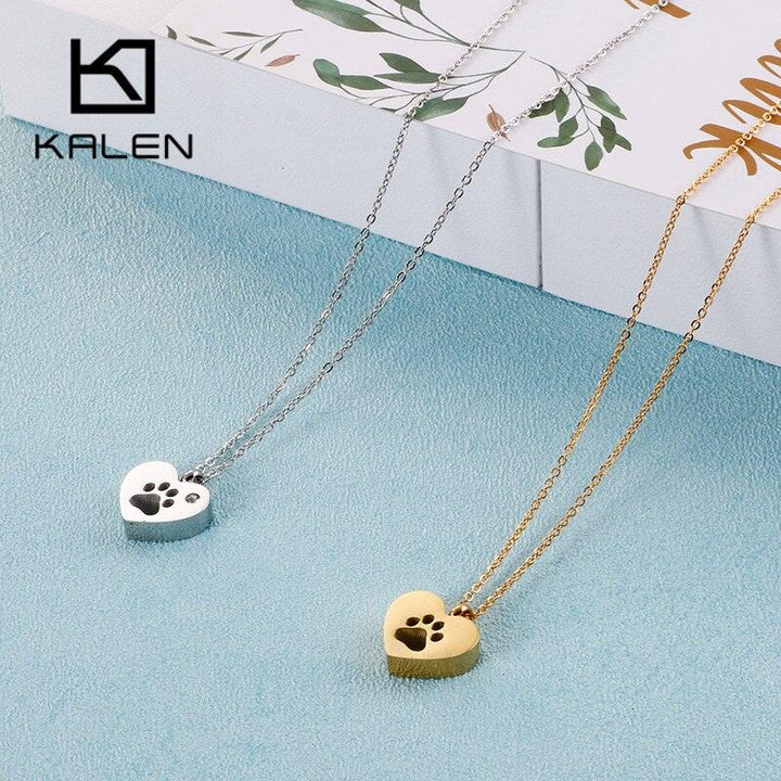 Kalen Fashion Romantic Heart Cute Cartoon Footprint Pendant Necklaces For Women Stainless Steel Chain Choker Women Jewelry.