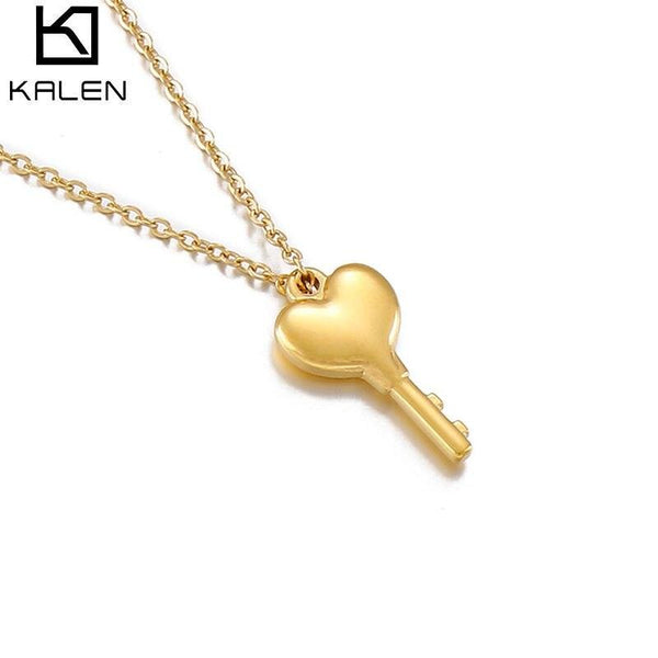 Kalen Simplicity Bijoux Femme Key Pendant Necklace Women Kolye Fashion Jewelry Gold Color Stainless Steel Ketting Boho Collares.