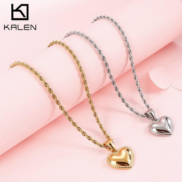 Kalen Fashion Minimalist Smooth Heart Shaped Pendant Necklace Silver Color Cute Charm Necklace For Women  Jewelry.