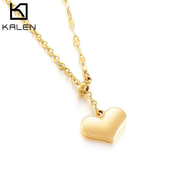 KALEN Minimalist Smooth Heart Shaped Pendant Necklace Silver Gold Color Cute Charm Necklace For Women.