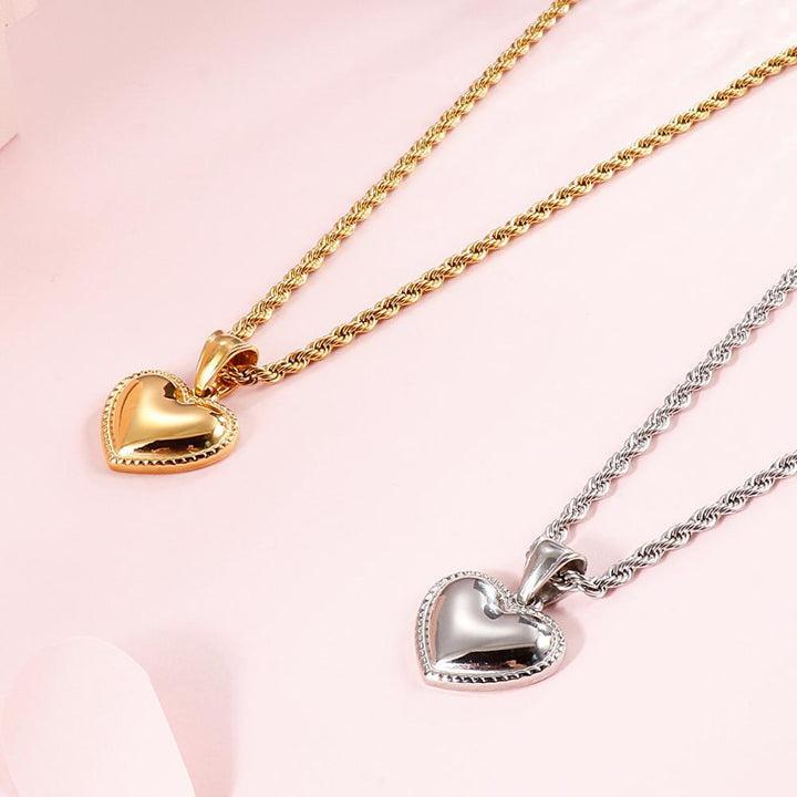 Kalen Fashion Minimalist Smooth Heart Shaped Pendant Necklace Silver Color Cute Charm Necklace For Women  Jewelry.