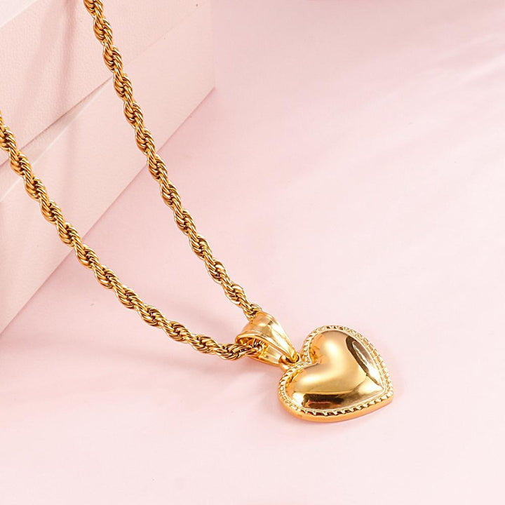 Kalen Fashion Minimalist Smooth Heart Shaped Pendant Necklace Silver Color Cute Charm Necklace For Women  Jewelry.