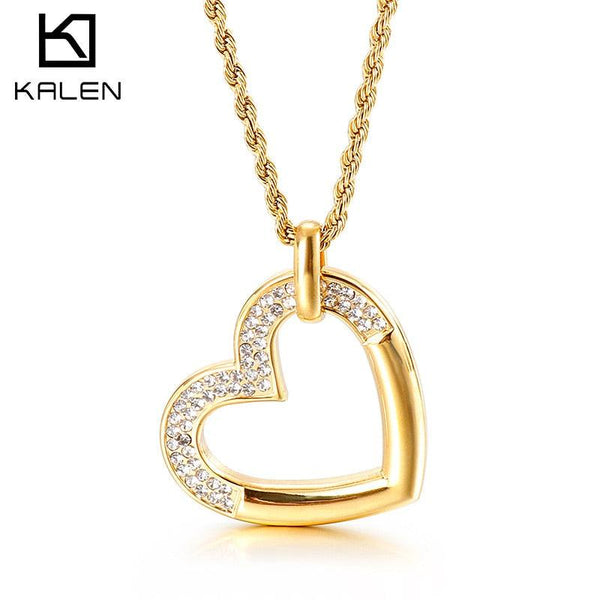 Kalen Sweet Heart with Zirconia Charm Pendant Necklace Gold Silver Color Stainless Steel Friend Forever Series Women Jewelry.