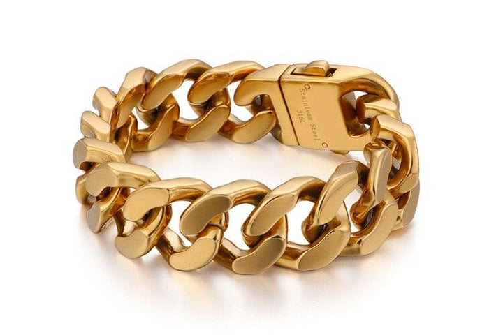 Kalen High Quality Men's Bracelet Jewelry 22cm Stainless Steel Dubai Gold Color Heavy Chunky Link Chain Bracelets &amp; Bangles.