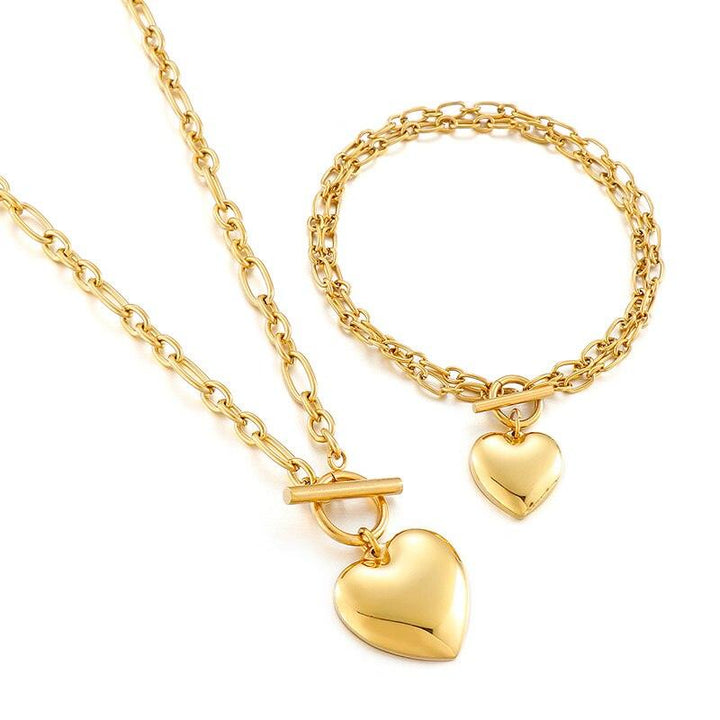 KALEN Gold Color Jewelry Sets for Women Bijoux Heart Choker Long Heart Pendants Necklaces and Bracelet Geometric Vintage Jewelry.