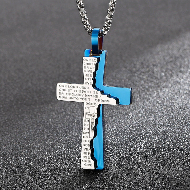 Kalen Jesus Blue Cross Scripture Pendant Stainless Steel Lucky Necklace Rune Jewelry Accessories.