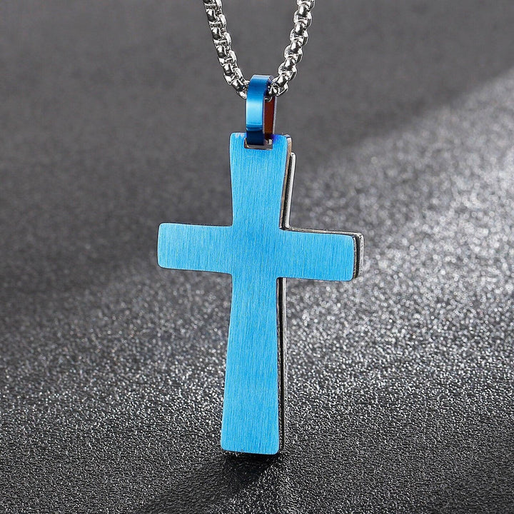 Kalen Jesus Blue Cross Scripture Pendant Stainless Steel Lucky Necklace Rune Jewelry Accessories.