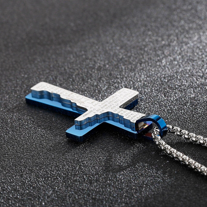 Kalen Jesus Blue Cross Scripture Pendant Stainless Steel Lucky Necklace Rune Jewelry Accessories.