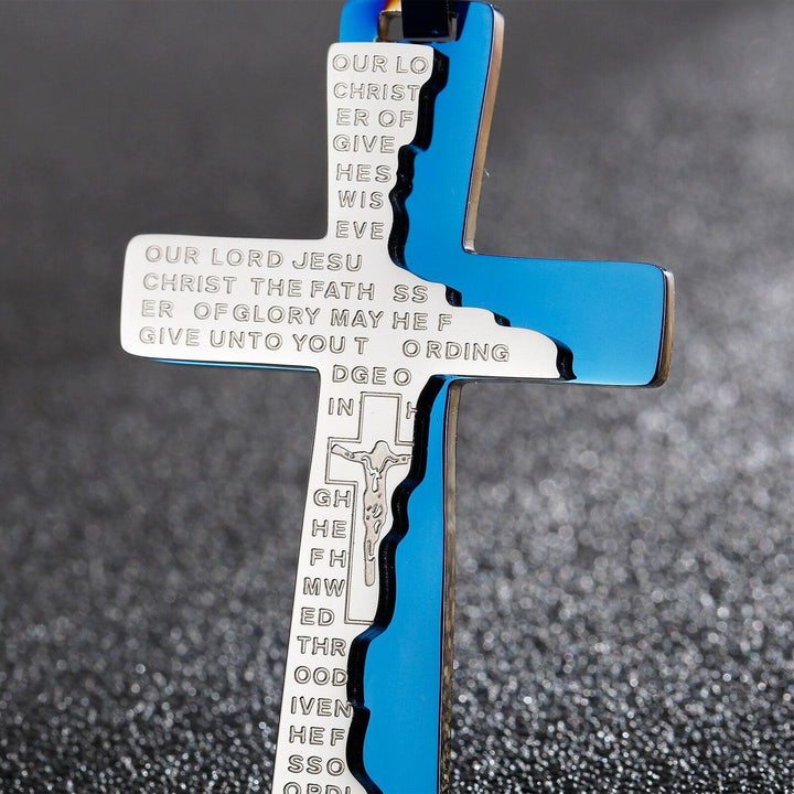 Kalen Jesus Blue Cross Scripture Pendant Stainless Steel Lucky Necklace Rune Jewelry Accessories.