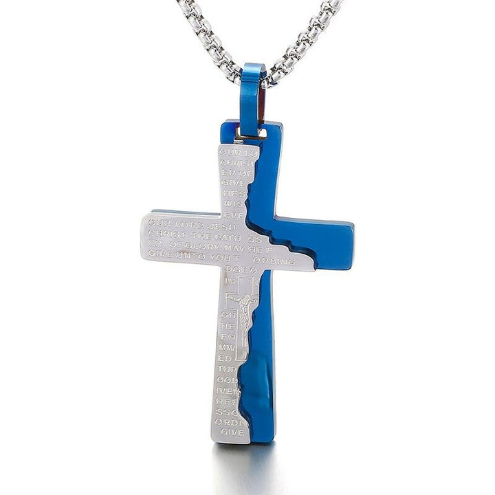 Kalen Jesus Blue Cross Scripture Pendant Stainless Steel Lucky Necklace Rune Jewelry Accessories.