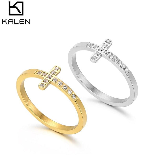 Kaken Exquisite Cross Ring for Women Eternity Christian AAA Zirconia Ring New Fashion Stainless Steel Ring Party Gifts Jewelry.