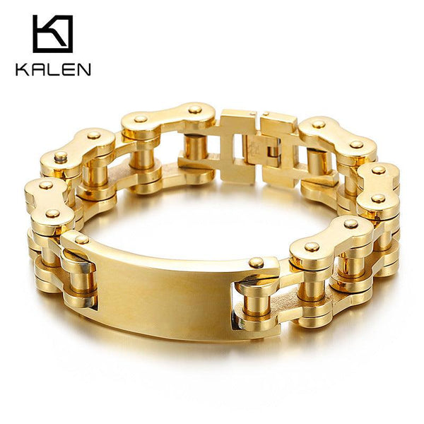 Kalen 10/18mm Biker Stainless Steel Bicycle Chain ID Bracelet with OT Clap for Men - kalen