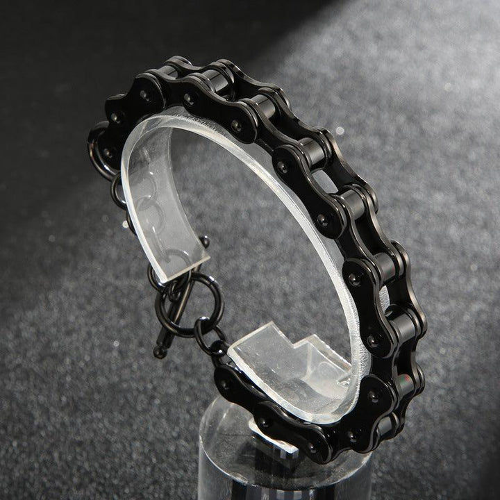 Kalen 10/18mm Biker Stainless Steel Bicycle Chain ID Bracelet with OT Clap for Men - kalen
