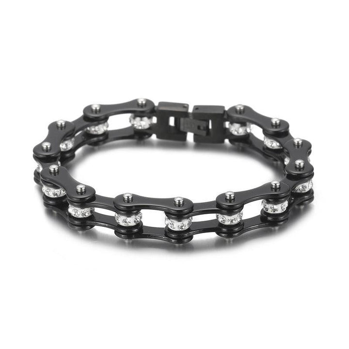 Kalen 10mm Biker Stainless Steel Zircon Bicycle Chain Bracelet for Men - kalen