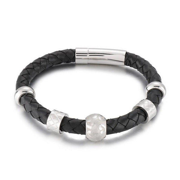 KALEN 10mm Cowhide Leather Stainless Steel Charm Bracelet for Men - kalen