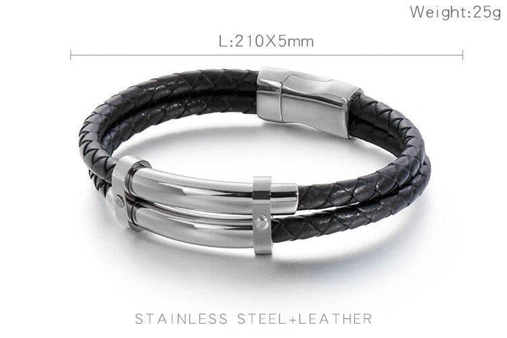 Vintag 21cm Double-Layered Leather Bracelet Men Stainless Steel  Charm Wrap Wristband e Jewelry Accessories.