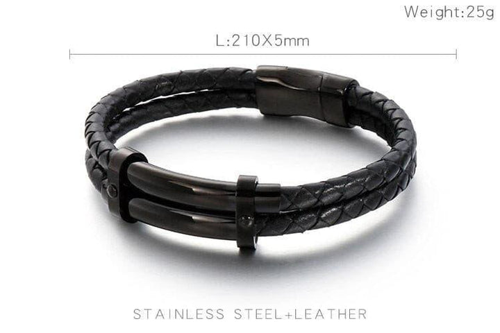 Vintag 21cm Double-Layered Leather Bracelet Men Stainless Steel  Charm Wrap Wristband e Jewelry Accessories.