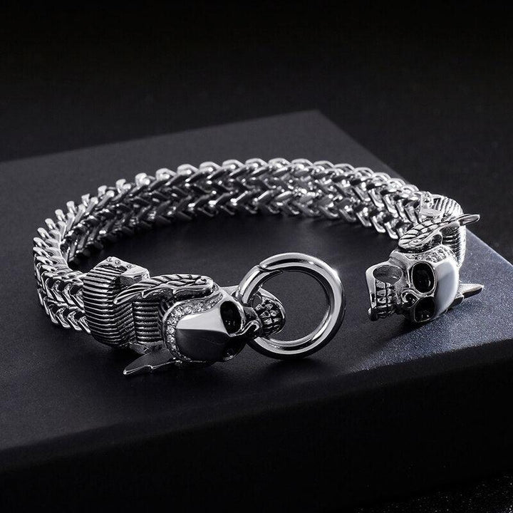 Kalen Gothic Halloween  23cm Chunky Mesh Chain Bracelet For Men Punk Skull Charm Bracelet Stainless Steel Skeleton Accessories J.