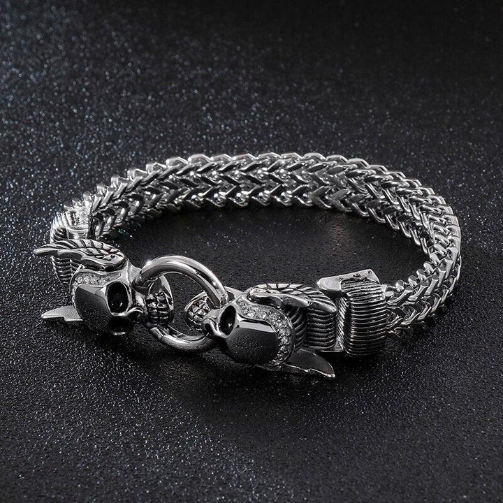 Kalen Gothic Halloween  23cm Chunky Mesh Chain Bracelet For Men Punk Skull Charm Bracelet Stainless Steel Skeleton Accessories J.