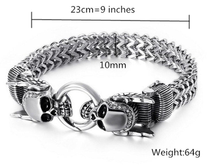 Kalen Gothic Halloween  23cm Chunky Mesh Chain Bracelet For Men Punk Skull Charm Bracelet Stainless Steel Skeleton Accessories J.