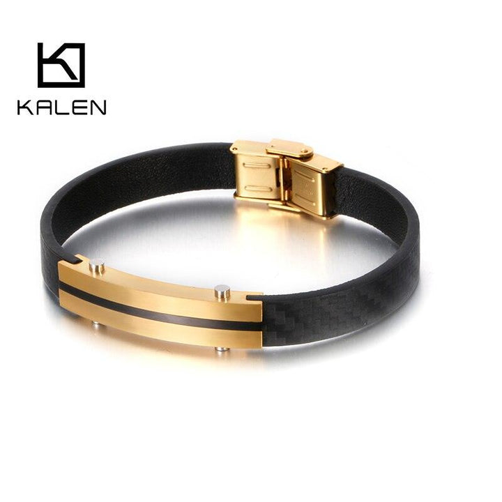 KALEN 22cm Fashion Genuine Leather Bracelet Men Stainless Steel Office Wrap Bracelet Jewelry Accessories.
