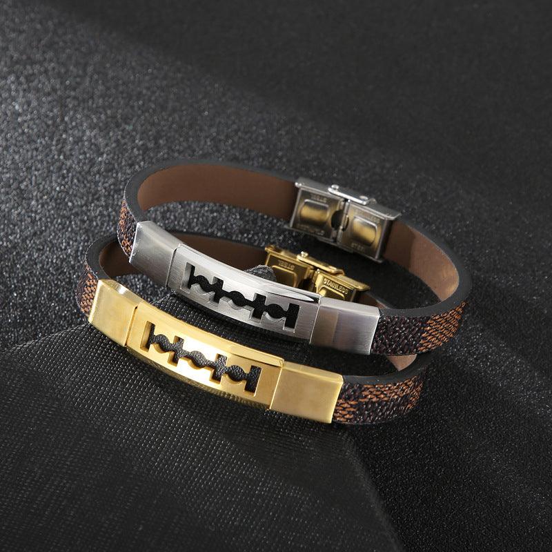 Kalen 10mm Leather Stainless Steel Blank Bracelet For Men - kalen