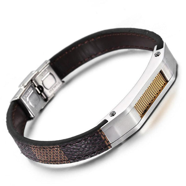 Kalen 10mm Leather Stainless Steel Bracelet For Men - kalen