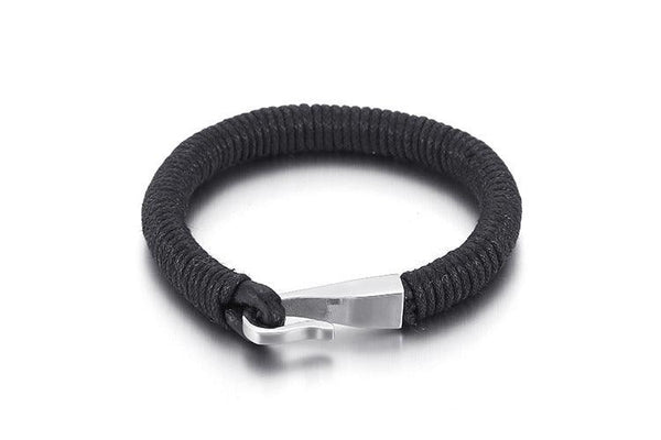 Kalen 10mm Leather Stainless Steel Hook Bracelet For Men - kalen