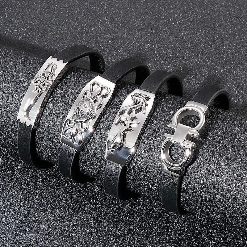 Kalen 10mm Leather Stainless Steel Horse Animal Charm Bracelet For Men - kalen