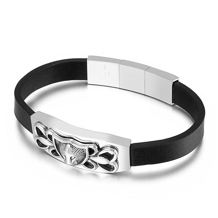 Kalen 10mm Leather Stainless Steel Horse Animal Charm Bracelet For Men - kalen