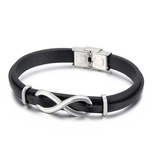 Kalen 10mm Leather Stainless Steel Infiniti Bracelet For Men - kalen