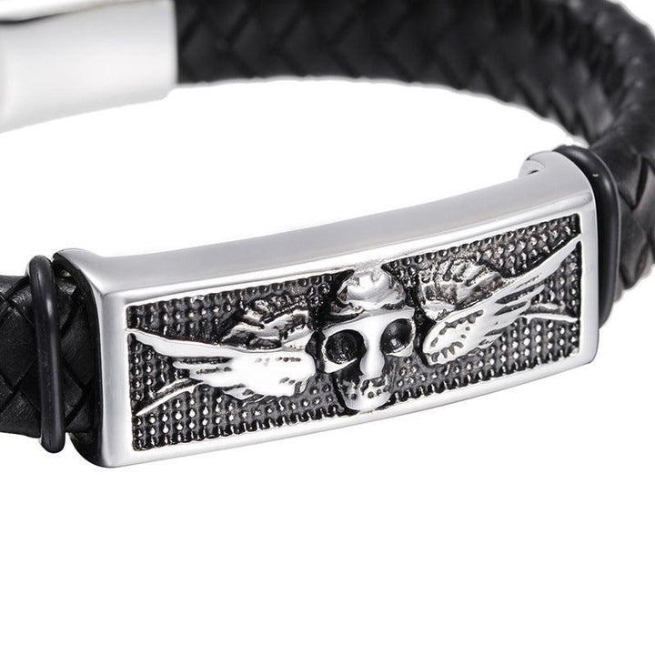 Kalen 10mm Leather Stainless Steel Skull Charm Bracelet For Men - kalen