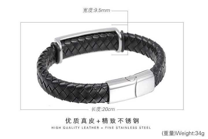 Kalen 10mm Leather Stainless Steel Skull Charm Bracelet For Men - kalen