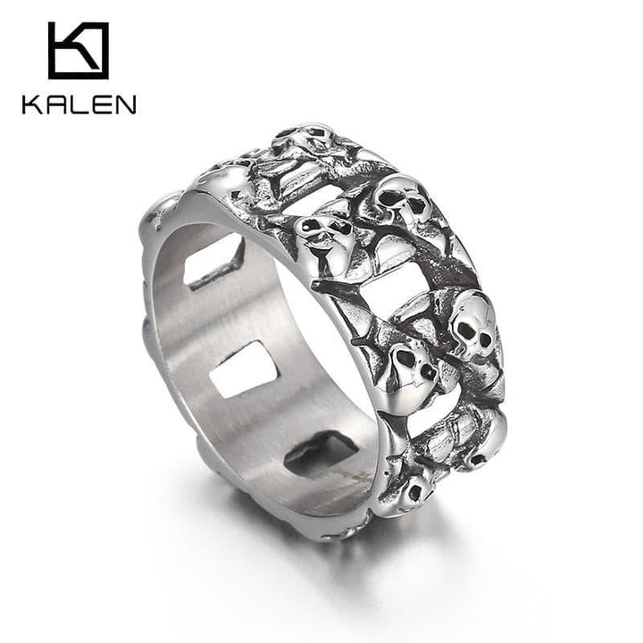 KALEN 10mm Punk Skull Ghost Ring Men Stainless Steel Curb Cuban Design Trendy Hand Jewelry.