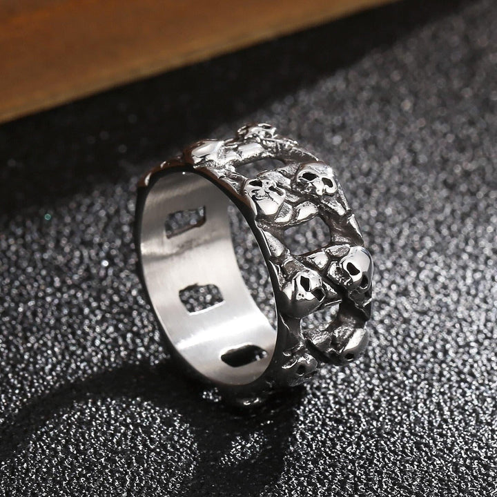 KALEN 10mm Punk Skull Ghost Ring Men Stainless Steel Curb Cuban Design Trendy Hand Jewelry.