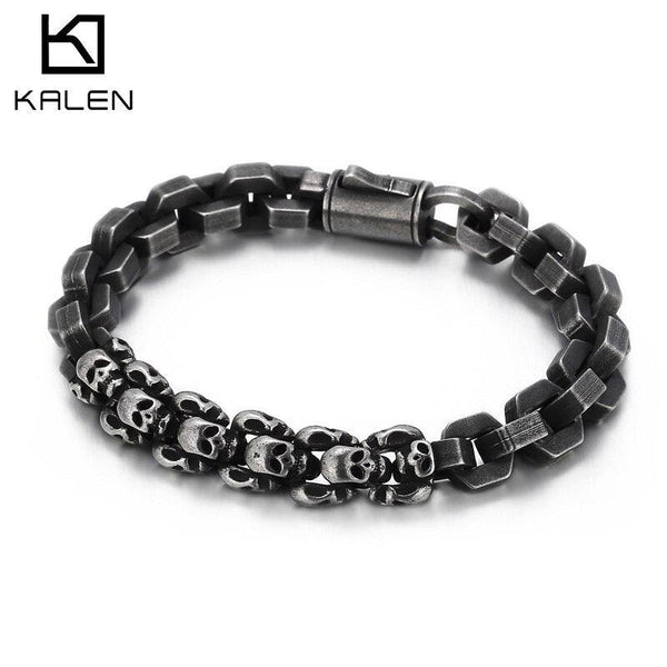 KALEN Shiny 4 Colors Punk Style Skull Bracelet Homme Stainless Steel Men's Gothic Accessories Jewelry.