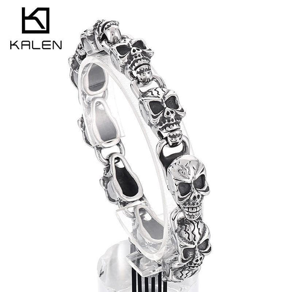 KALEN 10mm Skull Charm Chain Stainless Steel Bracelet for Men - kalen