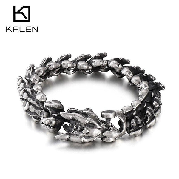 Kalen 10mm Viking Wolf Animal Bracelet For Men Stainless Steel 316L Cool Hand Chain Punk Jewelry.