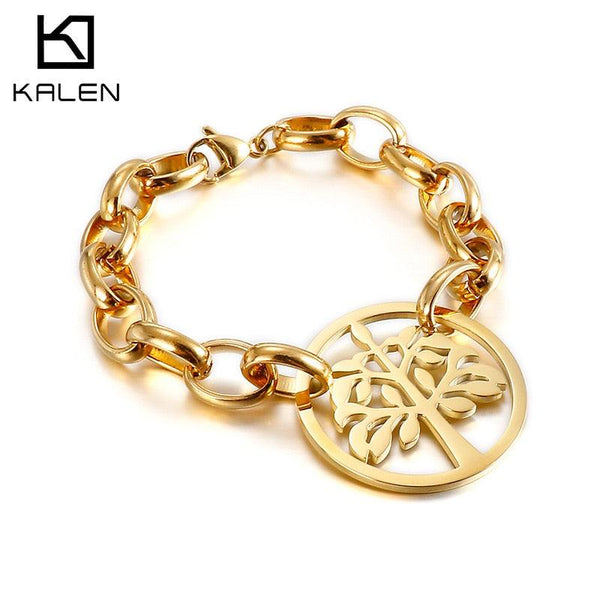 Kalen 10mm Wide Chain Tree Of Life Girls Bracelet Hip-hop Style Party Jewelry Bracelets.