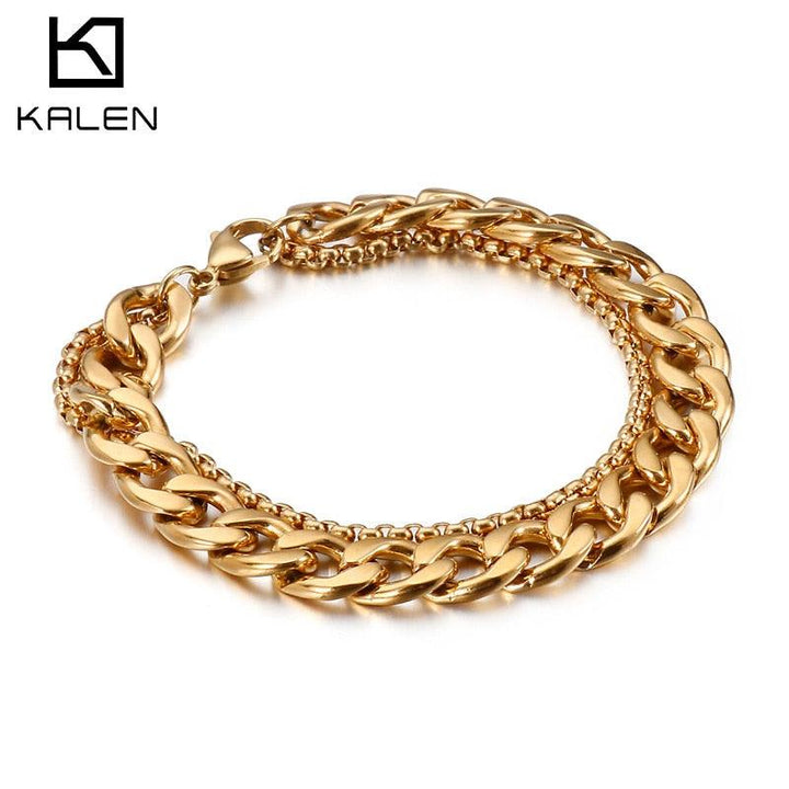 Kalen 10mm Wide Polishing Stainless Steel Men's Combination Bracelet Fashion Simple Jewelry Accessories.