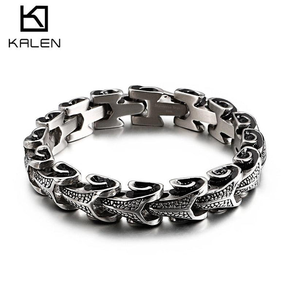 Kalen 11mm Charm Men's Stainless Steel Bracelet Snake Chain Animal Texture Jewelry.