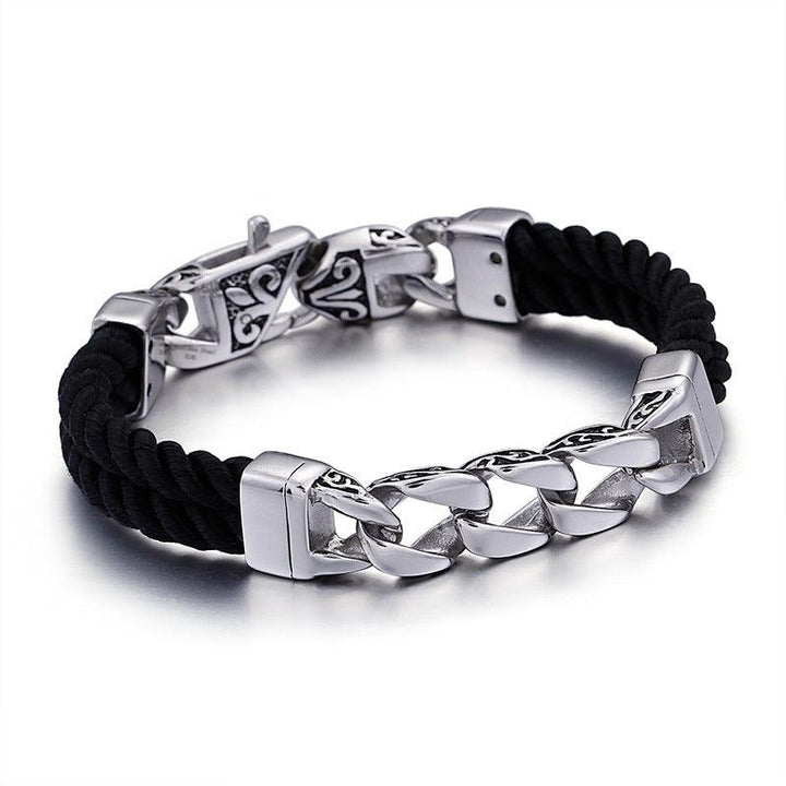 KALEN 11mm Cowhide Leather 12mm Stainless Steel Link Chain Bracelet for Men - kalen