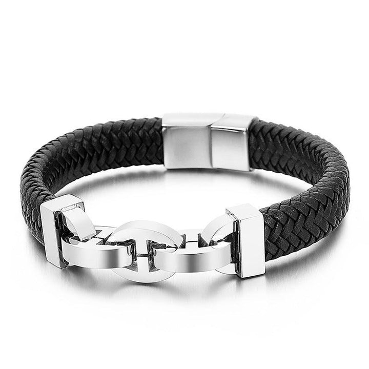 KALEN 11mm Cowhide Leather 13mm Stainless Steel Link Chain Bracelet for Men - kalen