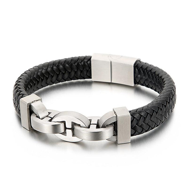 KALEN 11mm Cowhide Leather 13mm Stainless Steel Link Chain Bracelet for Men - kalen