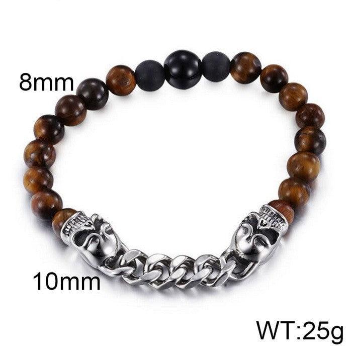 Kalen 11mm Cuban Chain lava Tiger Eye Chain Skull Charm Bracelet for Men - kalen