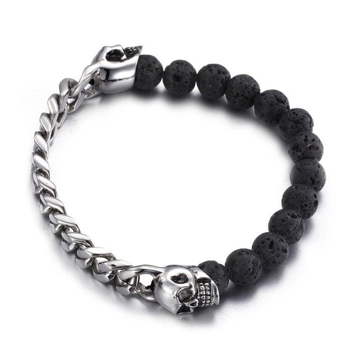 Kalen 11mm Cuban Chain lava Tiger Eye Chain Skull Charm Bracelet for Men - kalen