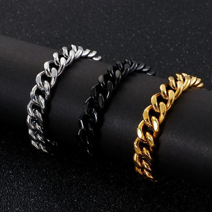 Kalen 11mm Dubai Gold Color Link Bracelet Men 16-24cm Black Cuban Chain Stainless Steel Jewelry.