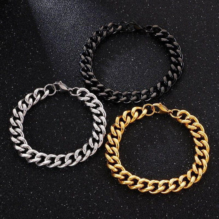 Kalen 11mm Dubai Gold Color Link Bracelet Men 16-24cm Black Cuban Chain Stainless Steel Jewelry.