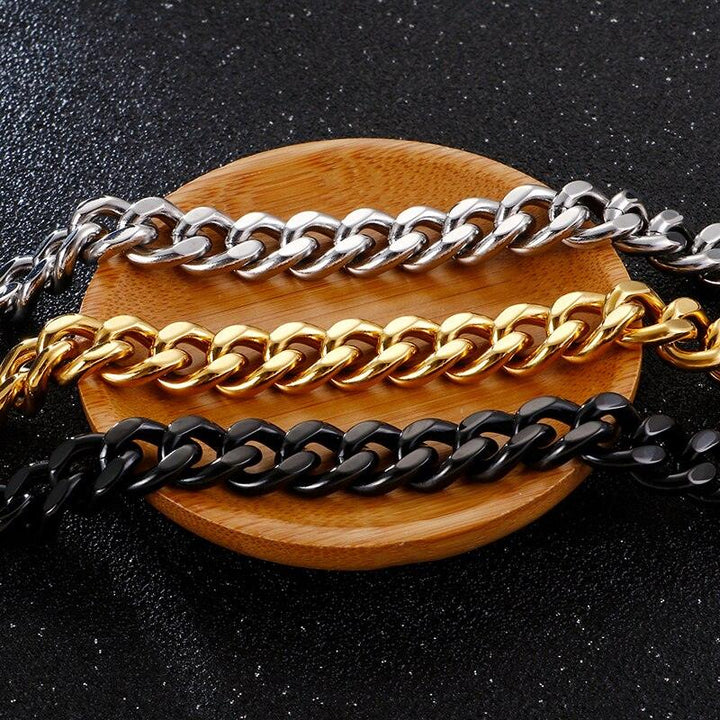 Kalen 11mm Dubai Gold Color Link Bracelet Men 16-24cm Black Cuban Chain Stainless Steel Jewelry.